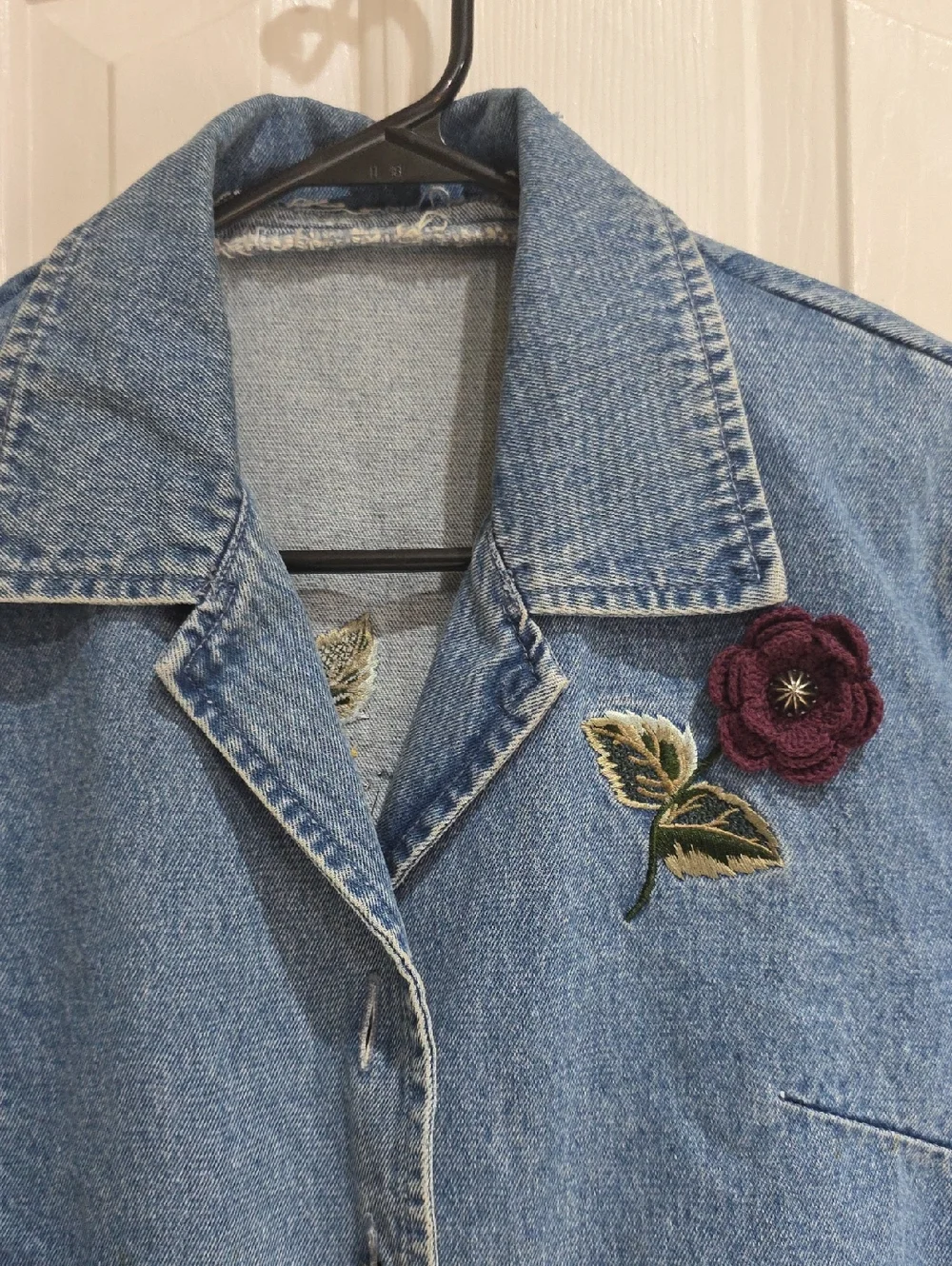 Christopher & Banks Y2k Blue Denim Embroidered Floral Jacket Size L - Picture 7 of 11